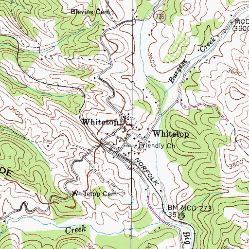 Topographic Map of Whitetop, VA