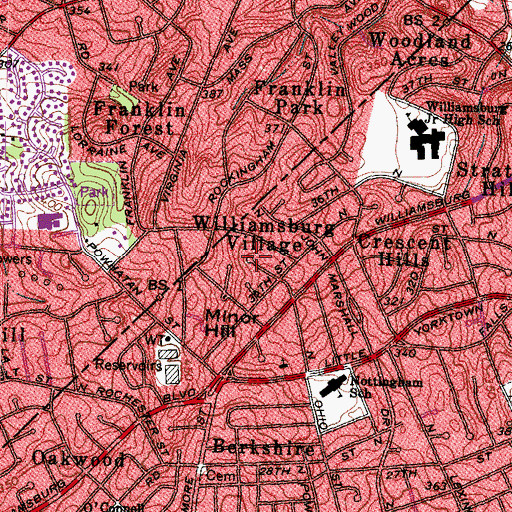 Topographic Map of Williamsburg Village, VA