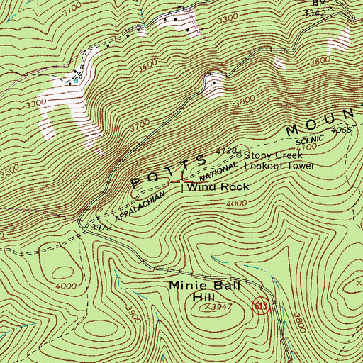 Topographic Map of Wind Rock, VA