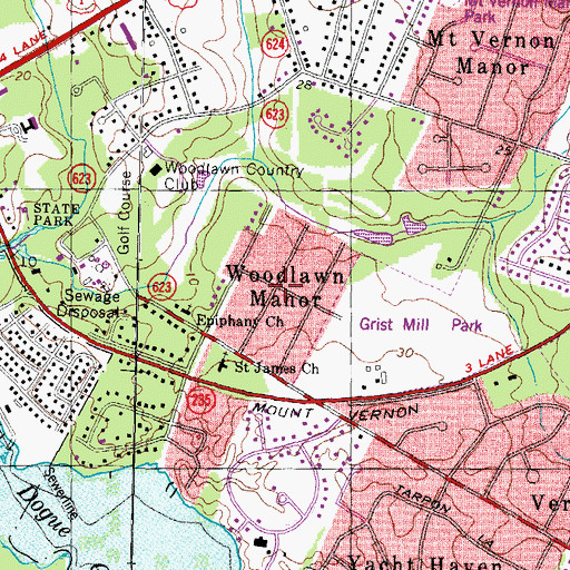 Topographic Map of Woodlawn Manor, VA
