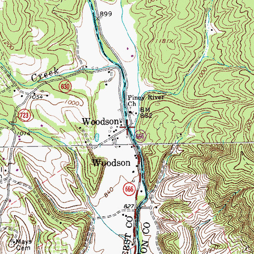 Topographic Map of Woodson, VA