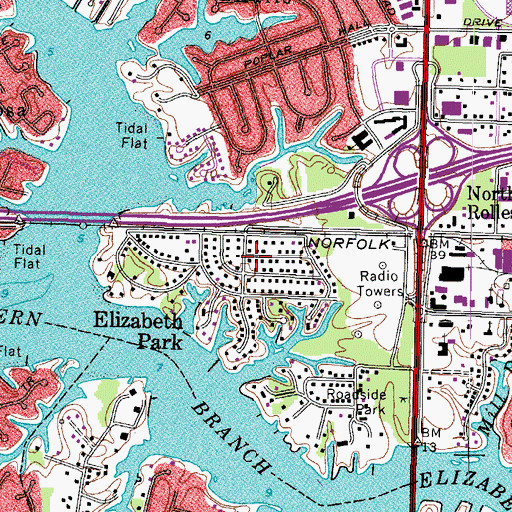 Topographic Map of Elizabeth Park, VA