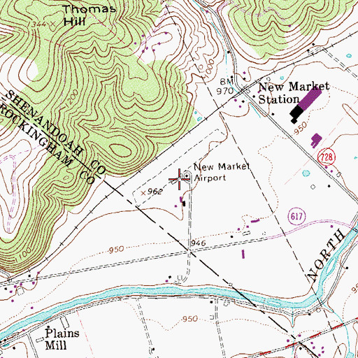 Topographic Map of New Market Airport, VA
