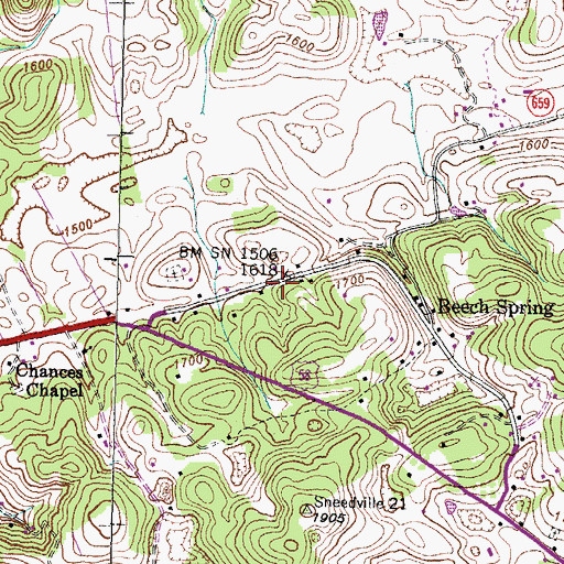 Topographic Map of Beech Spring School (historical), VA