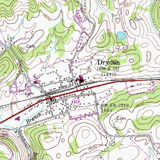 Topographic Map of Dryden Elementary School, VA