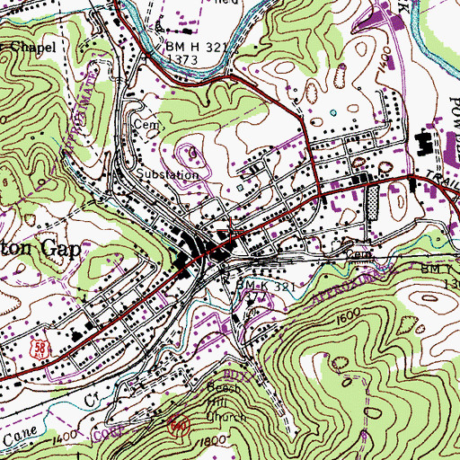 Topographic Map of First Baptist Church, VA