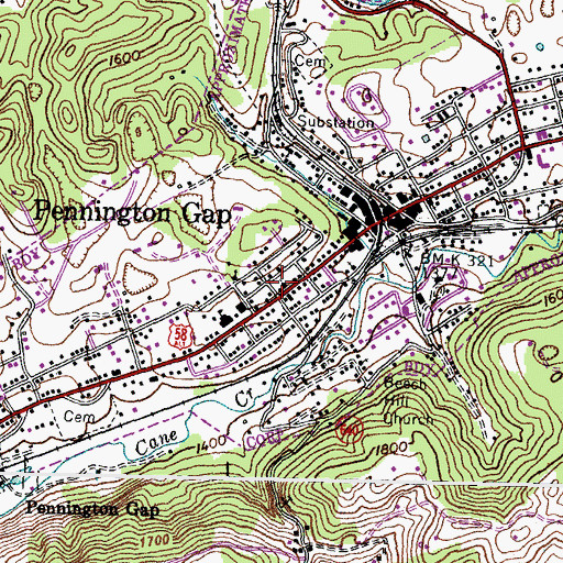 Topographic Map of First Christian Church, VA