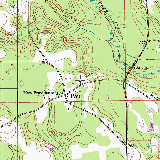 Topographic Map of Paul Church, AL