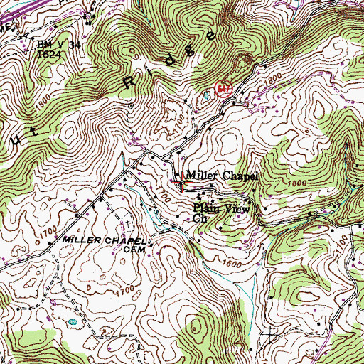 Topographic Map of Miller School (historical), VA