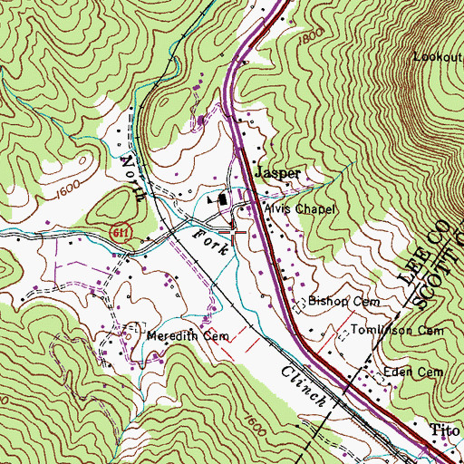 Topographic Map of Shupe Cemetery, VA