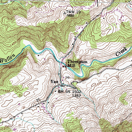Topographic Map of Thompson Mill, VA