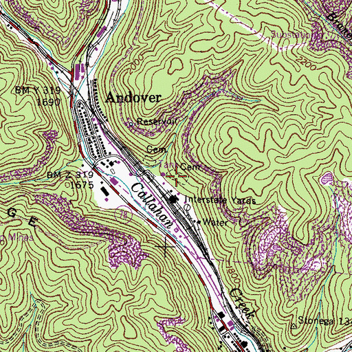 Topographic Map of Andover Cemetery, VA