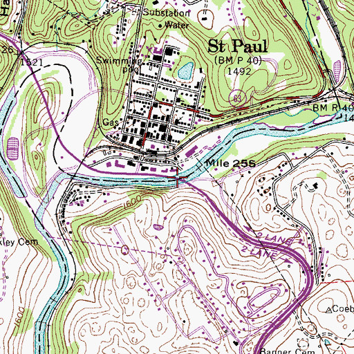 Topographic Map of Charles Bickley Memorial Bridge, VA
