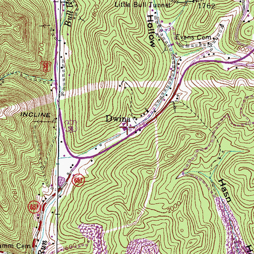 Topographic Map of Dwina School (historical), VA