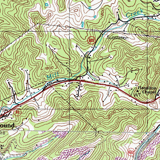 Topographic Map of Mill Creek, VA
