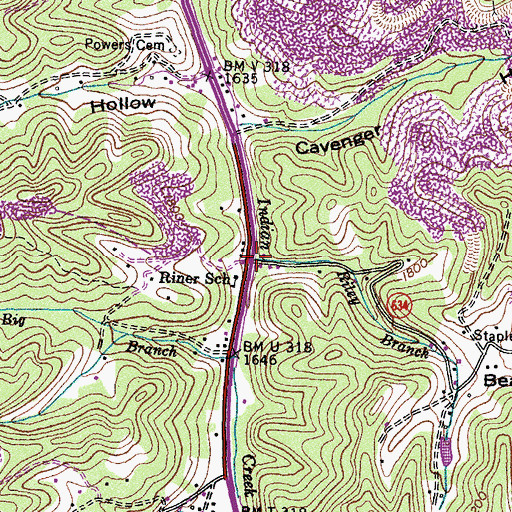 Topographic Map of Peaks Store, VA