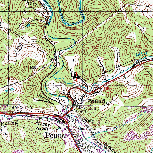Topographic Map of Pound High School, VA