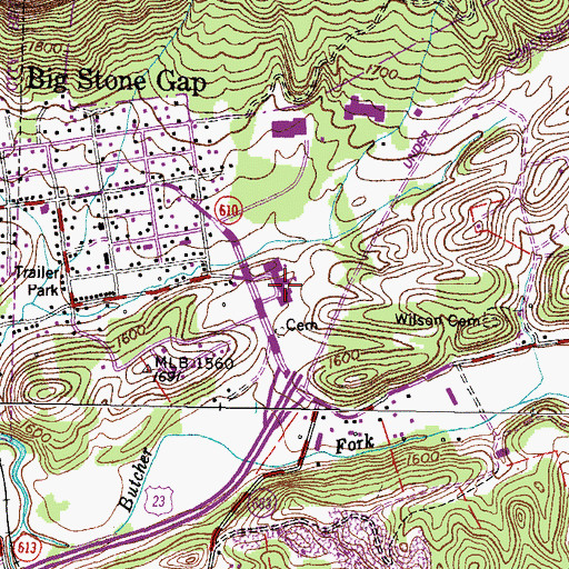 Topographic Map of Powell Valley High School, VA