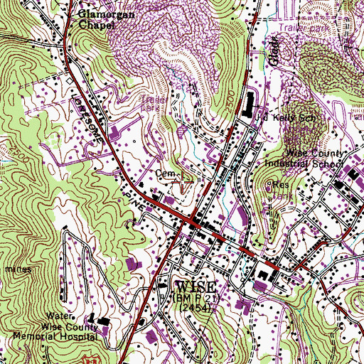 Topographic Map of Wise Cemetery, VA