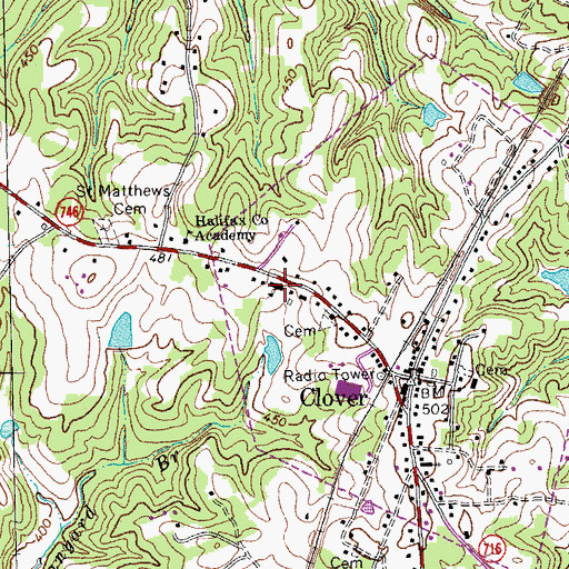 Topographic Map of Clover Elementary School, VA
