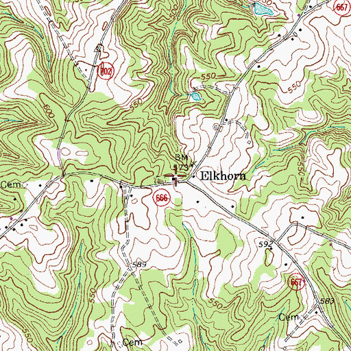 Topographic Map of Elkhorn Baptist Church, VA