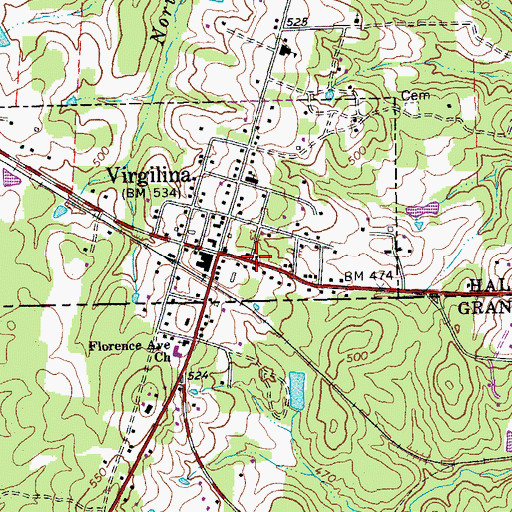 Topographic Map of First Baptist Church of Virgilina, VA