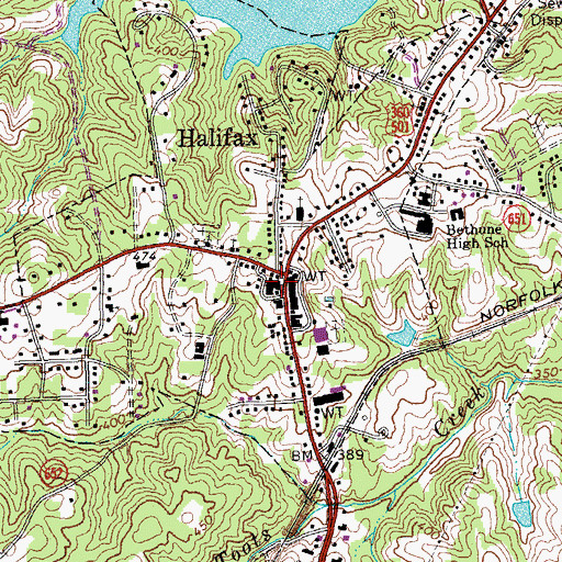 Topographic Map of Halifax County Courthouse, VA