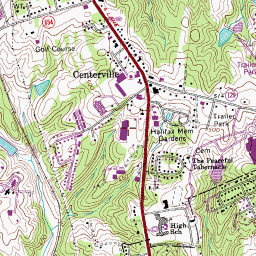 Topographic Map of Halifax Square Shopping Center, VA