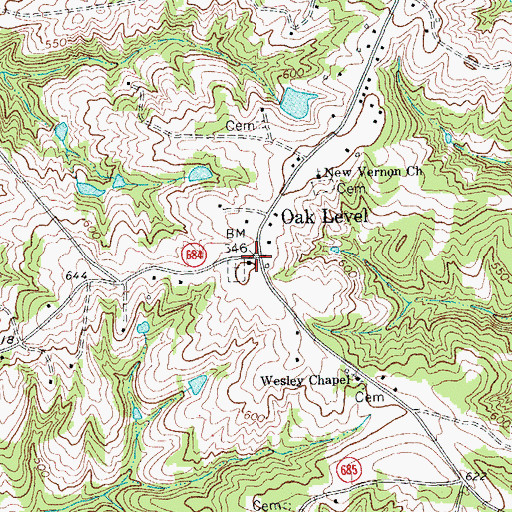 Topographic Map of Oak Level Presbyterian Church, VA