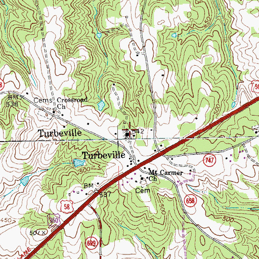 Topographic Map of Turbeville Elementary School, VA