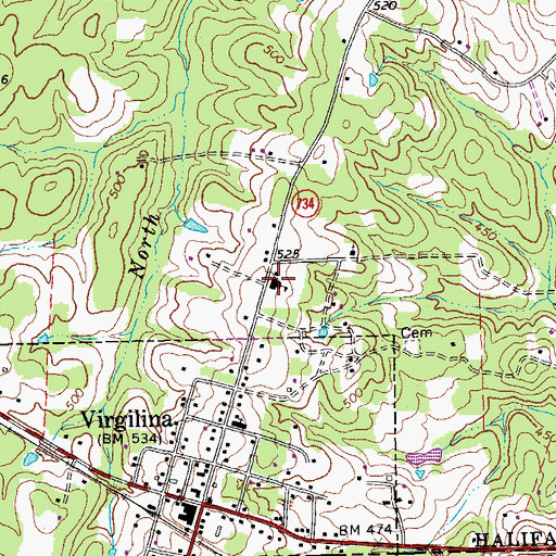 Topographic Map of Virgilina Elementary School (historical), VA