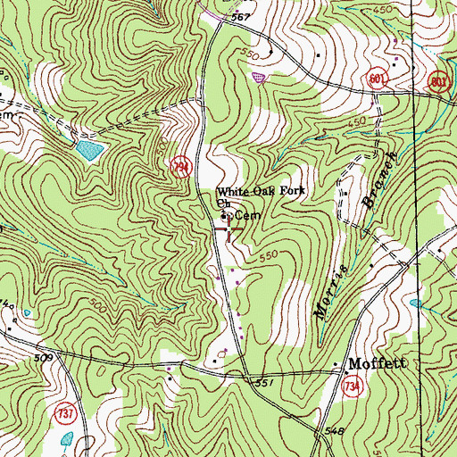 Topographic Map of White Oak Fork School (historical), VA
