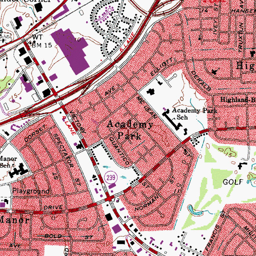 Topographic Map of Academy Park, VA