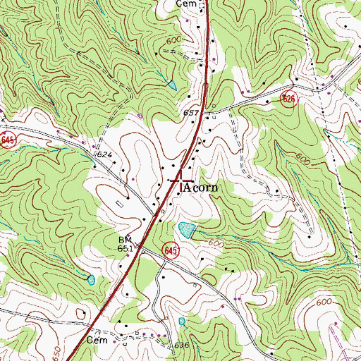 Topographic Map of Acorn, VA