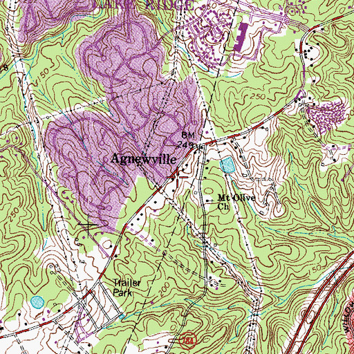Topographic Map of Agnewville, VA