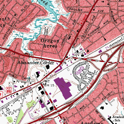 Topographic Map of Alexander Corner, VA