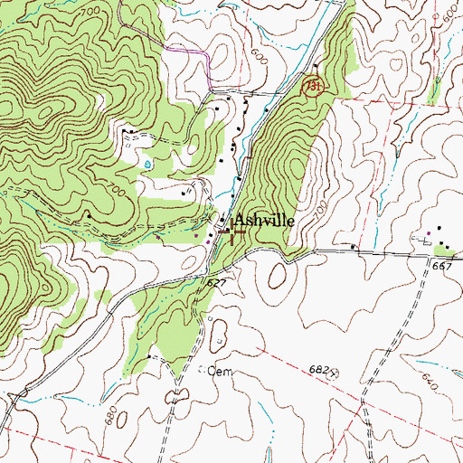 Topographic Map of Ashville, VA