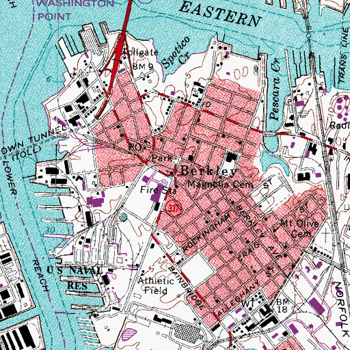 Topographic Map of Berkley, VA