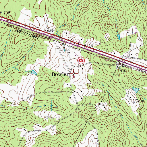 Topographic Map of Bowler, VA