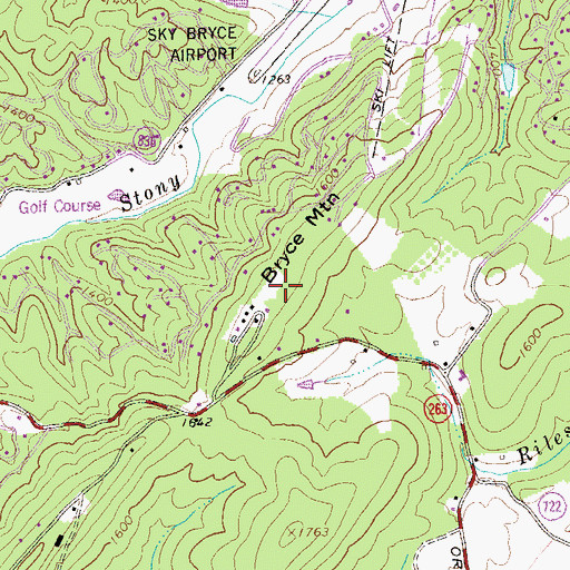 Topographic Map of Bryce Mountain, VA