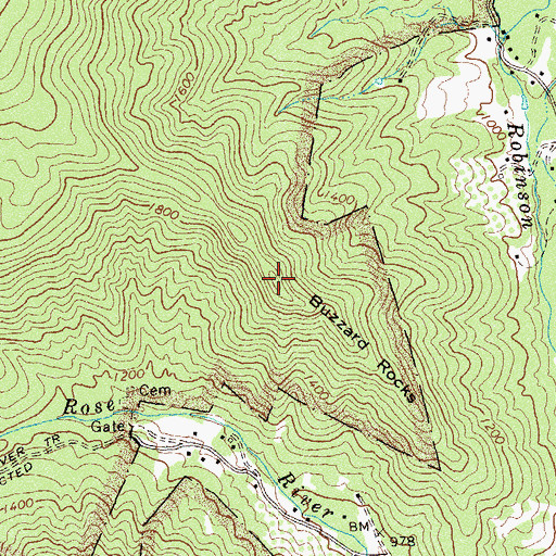 Topographic Map of Buzzard Rocks, VA