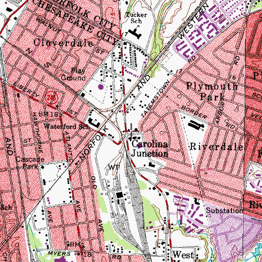 Topographic Map of Carolina Junction, VA