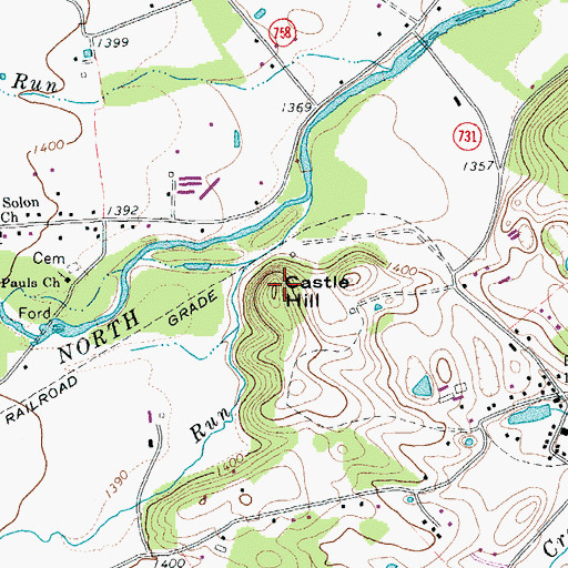 Topographic Map of Castle Hill, VA