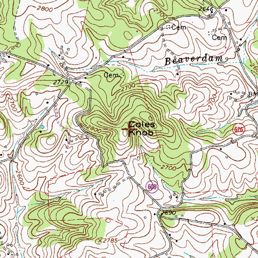 Topographic Map of Coles Knob, VA