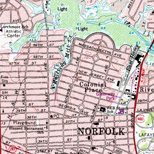 Topographic Map of Colonial Place, VA