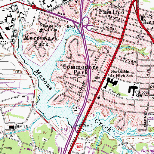 Topographic Map of Commodore Park, VA