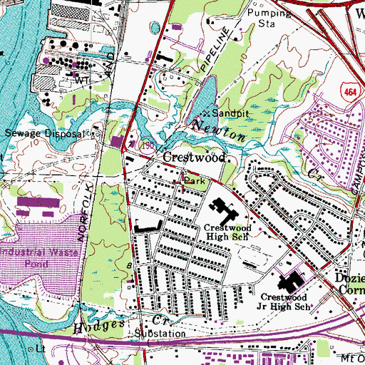 Topographic Map of Crestwood, VA
