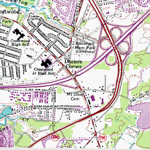 Topographic Map of Doziers Corner, VA