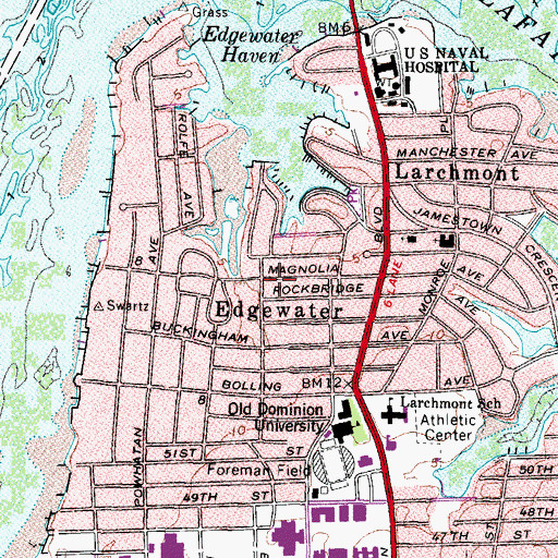 Topographic Map of Edgewater, VA