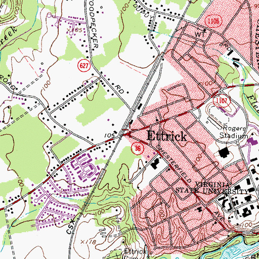 Topographic Map of Ettrick, VA